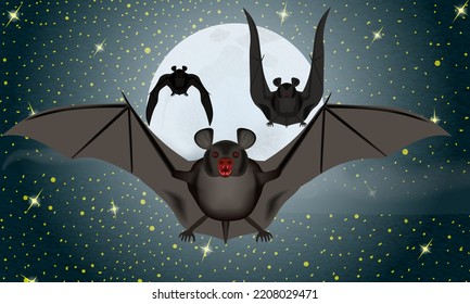 Halloween Bat flying full moon