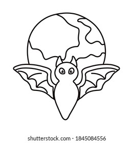 halloween bat flying and fullmoon line style icon vector illustration design