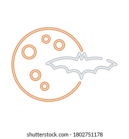 halloween bat flying with moon neon style icon vector illustration design