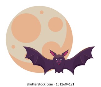 halloween bat flying with moon vector illustration design