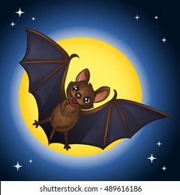 Halloween bat flying on the background of the full moon.