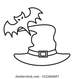 halloween bat flying with witch hat vector illustration design