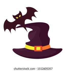 halloween bat flying with witch hat vector illustration design