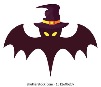 halloween bat flying with witch hat vector illustration design
