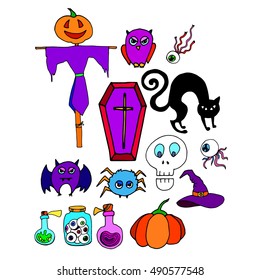 halloween, bat, ghost, horror, hat, october, pumpkin, vector, spider, illustration, icon