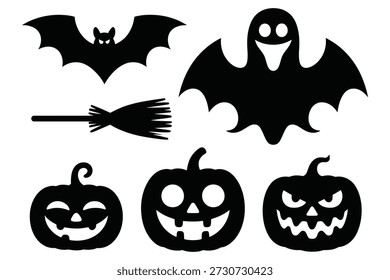 Halloween morcego fantasma abóboras vassoura jack o lanterna