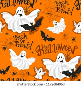 Halloween bat. Ghosts. Halloween spiders web. Halloween symbols seamless pattern. Bat and spider s web on white background. Black and white Vector Illustration Halloween print, web texture T-shirt
