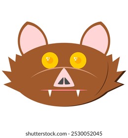 Halloween bat. the head of a brown bat with yellow eyes and long fangs. vampire. scary creature. scary animal. mystical. vector illustration. Dracula. Halloween characters.