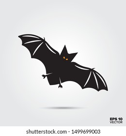 Halloween bat icon with glowing eyes. Fall season and halloween celebration symbol. Spooky cartoon vector illustration.