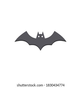 Halloween bat icon with glowing eyes, Halloween holiday. White background. Isolated icon. Flat style vector illustration.