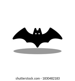 Halloween bat icon with glowing eyes, Halloween holiday. Black stroke and shadow design. Isolated icon. Flat style vector illustration.