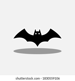 Halloween bat icon with glowing eyes, Halloween holiday. White stroke and shadow design. Isolated icon. Flat style vector illustration.