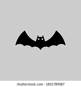 Halloween bat icon with glowing eyes, Halloween holiday. White outline design. Isolated icon. Flat style vector illustration.