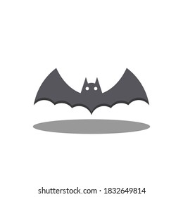 Halloween bat icon with glowing eyes, Halloween holiday. Shadow design. Isolated icon. Flat style vector illustration.