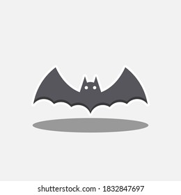 Halloween bat icon with glowing eyes, Halloween holiday. White stroke and shadow design. Isolated icon. Flat style vector illustration.