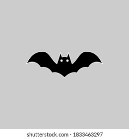 Halloween bat icon with glowing eyes, Halloween holiday. White outline design. Isolated icon. Flat style vector illustration.