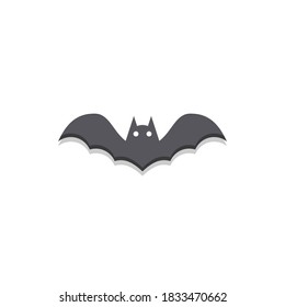 Halloween bat icon with glowing eyes, Halloween holiday. Shadow design. Isolated icon. Flat style vector illustration.