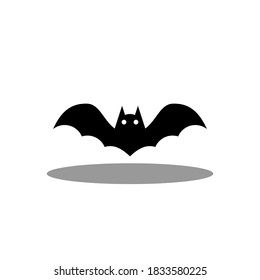 Halloween bat icon with glowing eyes, Halloween holiday. Shadow design. Isolated icon. Flat style vector illustration.