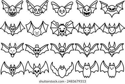 Halloween bat icon set. Line Icon. Editable Stroke.
