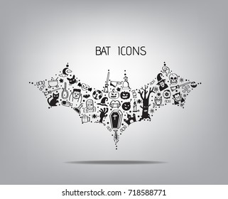 halloween bat icons Set vector