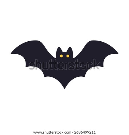 Halloween bat  illustration with spread wings, classic spooky night creature symbolizing darkness, fear and mystery. For seasonal designs, decorations. Isolated background. Flat vector. Hand drawn.