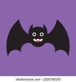 Diseño vectorial de ilustración murciélago de Halloween aislado en fondo morado. Icono de murciélago de vampiros vectores. Clíparte de murciélago sonriente. Diseño de animales nocturnos. Símbolo espeluznante. Icono de murciélago EPS. Pipistrello de Icona.