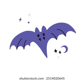 Murciélago de Halloween aislado sobre fondo blanco. Abstractas murciélago vampiro lindo. Feliz Helloween pájaro gótico. Vector plano dibujado a mano ilustración