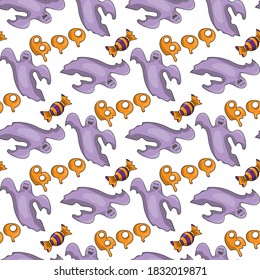 Halloween bat and moon seamless pattern background, vector.