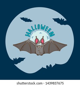 Halloween Bat and Moon Vector Illustration