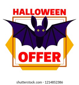 Halloween bat offer logo. Cartoon of halloween bat offer vector logo for web design isolated on white background