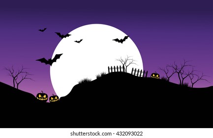 Halloween bat on purple sky backgrounds silhouette vector