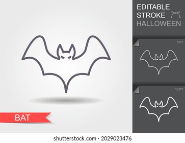 Halloween Bat. Outline icon with editable stroke. Linear Halloween Symbol with shadow