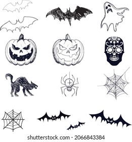 Halloween bat, pumpkin, ghost, dia de los muertos designs art