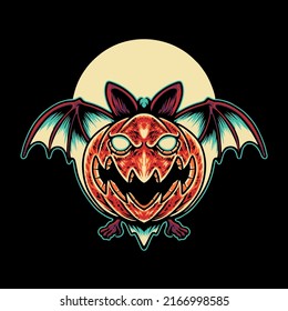 Halloween Bat Pumpkin Vector Illustration