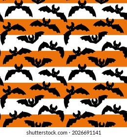 Halloween bat seamless pattern for gift wrapping, fabric or party decoration. Holiday scrapbooking paper design with spooky symbols.