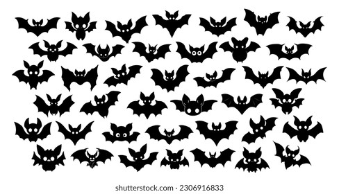 Halloween bat set. Black silhouette Halloween bat vector illustration