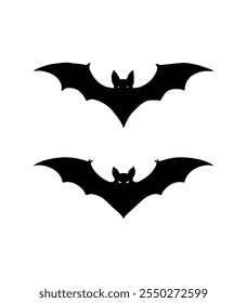 Halloween bat set. Black silhouette Halloween bat vector illustration