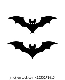 Halloween bat set. Black silhouette Halloween bat vector illustration