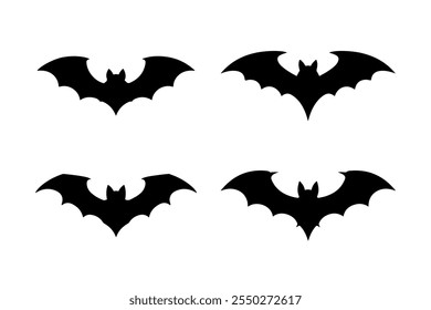 Halloween bat set. Black silhouette Halloween bat vector illustration