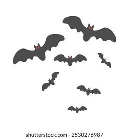 Halloween bat. several silhouettes of black bats with red eyes. vampire. scary creature. scary animal. mystical. vector illustration. Dracula. Halloween characters.