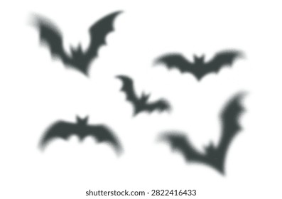 Halloween Bat Shadow Silhouettes. Spooky Black Bats Overlay Background. Vector Scary Blur Flying Vampires. Halloween Horror Illustration