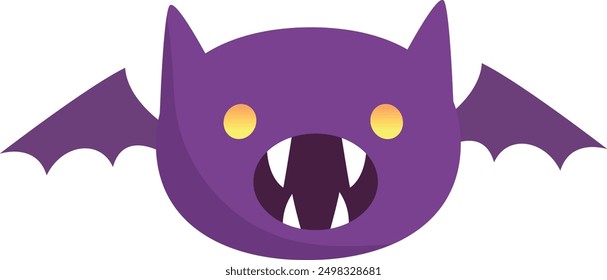 Halloween Fledermaus mit scharfen Zähnen. Fliegendes Cartoon-Monster einzeln auf weißem Hintergrund