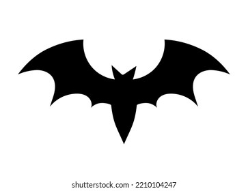 Halloween bat silhouette. Black animal with geometric wings. Symbol of international and traditional holiday of fear and horror, panic and phobia. Label for children. Cartoon flat vector illustration