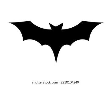 Halloween bat silhouette. Black animal with geometric wings. Graphic element for printing on clothes. Sticker for social networks and messengers. Art and creativity. Cartoon flat vector illustration