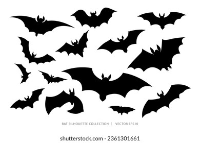 Halloween bat silhouette decoration set isolated on white background vector design 