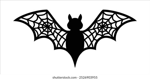 Diseño de silueta de murciélago de Halloween. Murciélagos de Halloween con alas de Web de araña Vector. Plantilla de diseño de Ilustración vectorial para la plantilla, decoración de la pared, decoración de la puerta, etiqueta engomada. Aislado sobre fondo blanco.