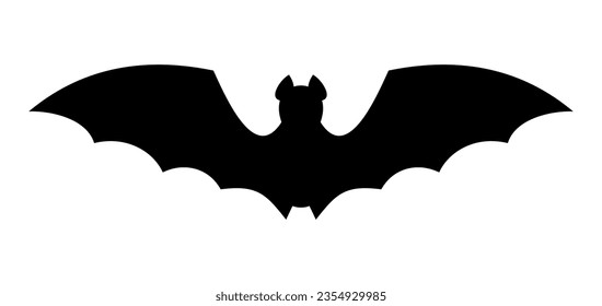 Halloween bat silhouette. Horror, creepy flying vampire. Spooky animal. Terrifying character. Vector illustration isolated on white background.