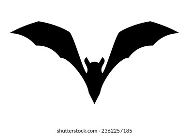 Halloween bat silhouette. Horror, creepy flying vampire. Spooky animal. Terrifying character. Vector illustration isolated on white background.