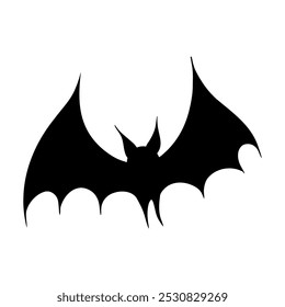 Halloween bat silhouette illustration. Graphic monochrome drawing. Hand drawn outline sketch, engraved illustration. For Halloween party invitation, poster, banner, print, sticker.