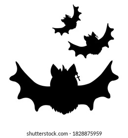 Halloween bat silhouette isolated on white background. Bat vector icon,  Halloween character, ghost illustration.